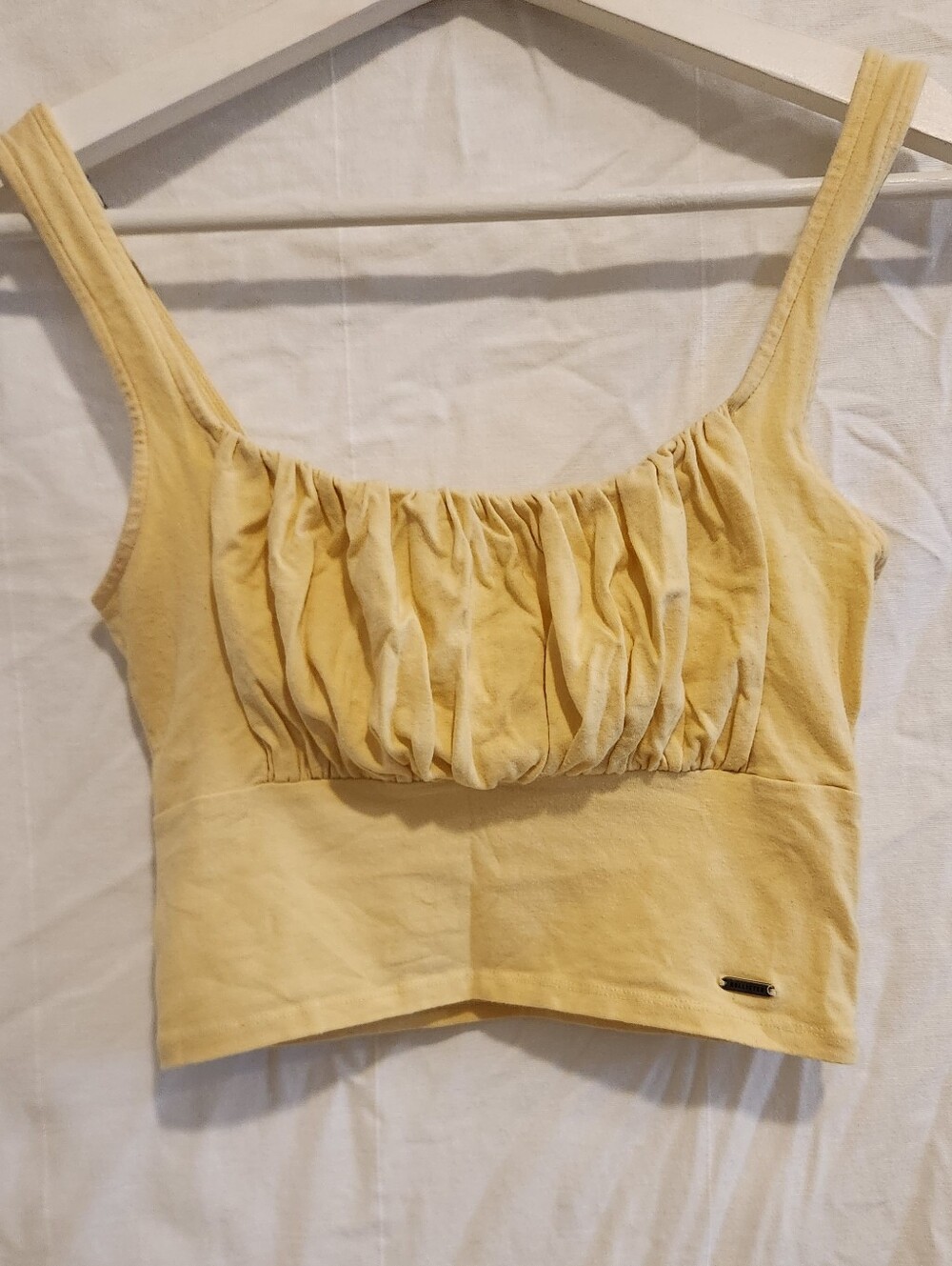 Hollister Pale Yellow Ruched Crop Tank